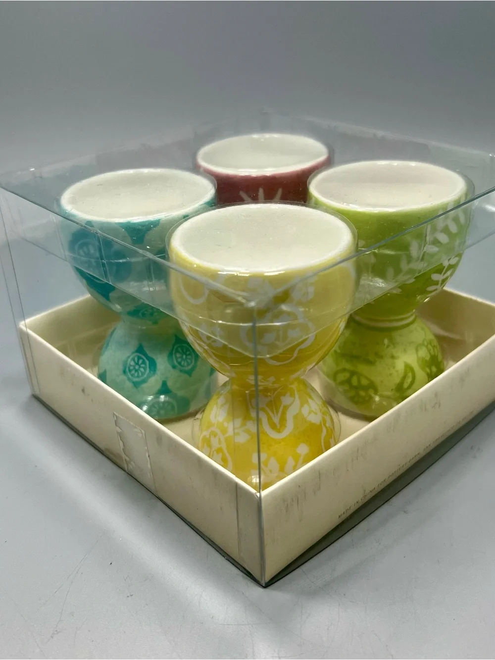 Pottery Barn Colorful Ceramic Egg Cup Set - Red, Green, Yellow, Blue